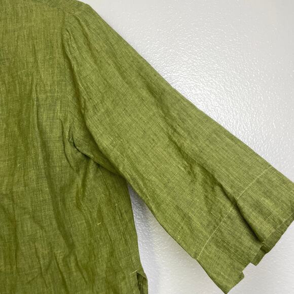 Bryn Walker Linen Top Womens Small Green Button Up Boxy Lagenlook Cropped USA - Picture 6 of 12